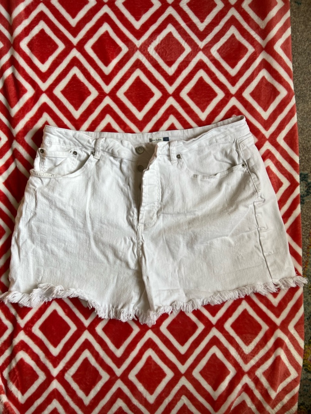 Women's White Frayed-Hem Denim Shorts